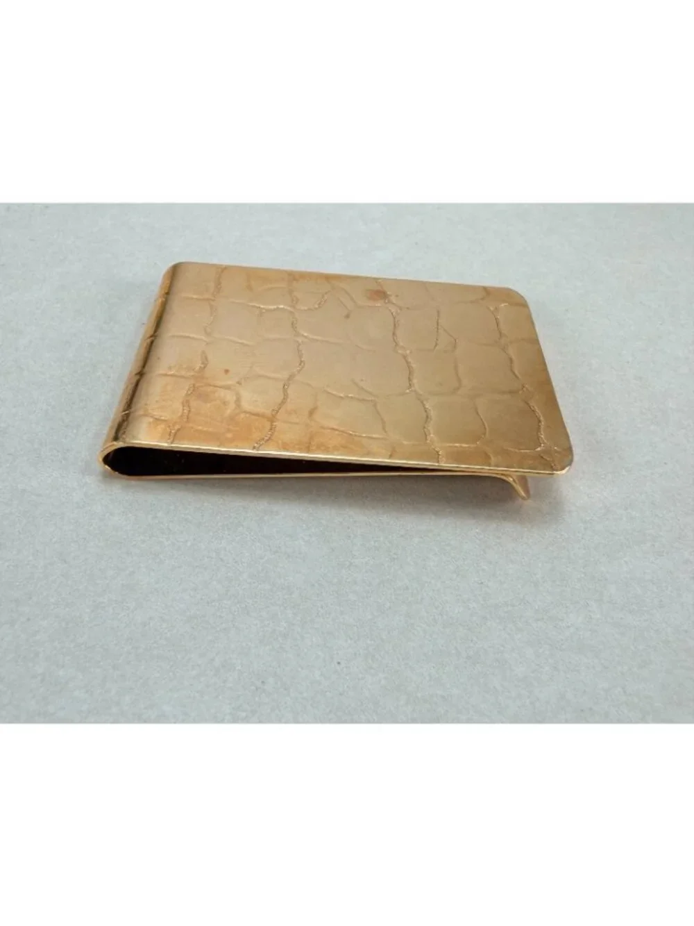 Vintage Gold Tone Croc Texture Money Clip Minimalist Men's Wallet Accessory